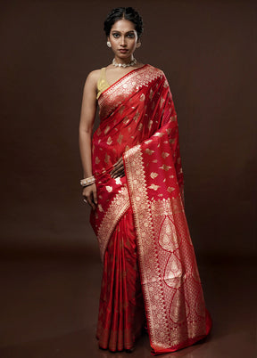 Red Banarasi Silk Saree With Blouse Piece - Indian Silk House Agencies