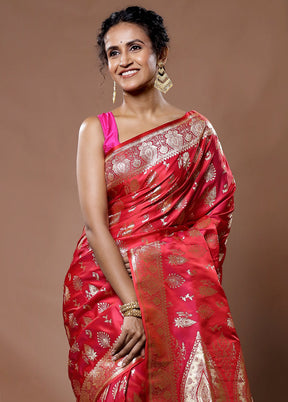 Pink Banarasi Silk Saree With Blouse Piece - Indian Silk House Agencies