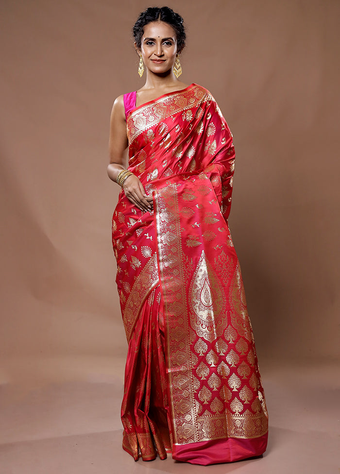 Pink Banarasi Silk Saree With Blouse Piece - Indian Silk House Agencies