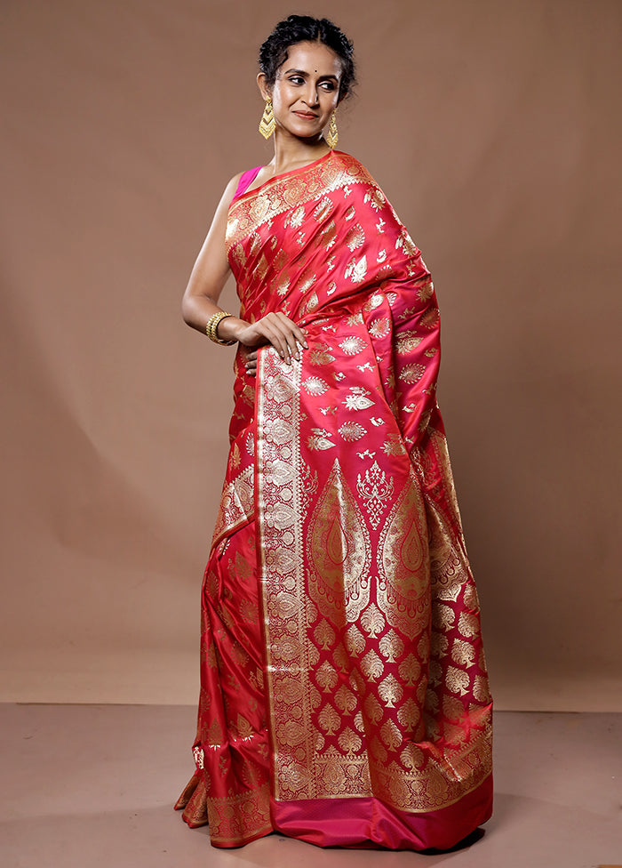 Pink Banarasi Silk Saree With Blouse Piece - Indian Silk House Agencies