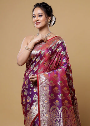 Purple Banarasi Silk Saree With Blouse Piece