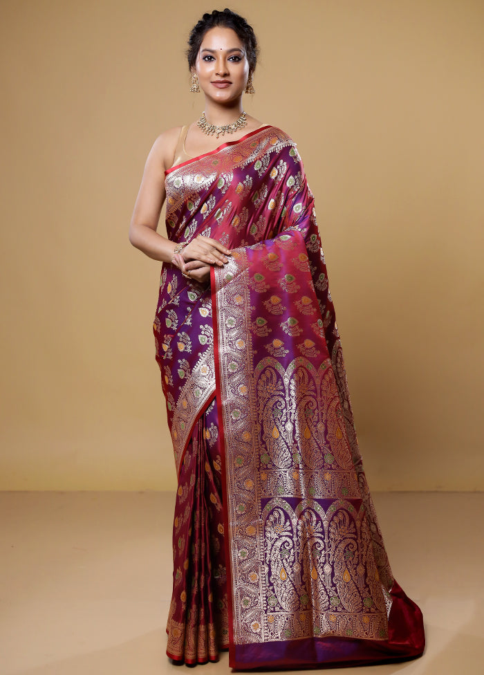 Purple Banarasi Silk Saree With Blouse Piece