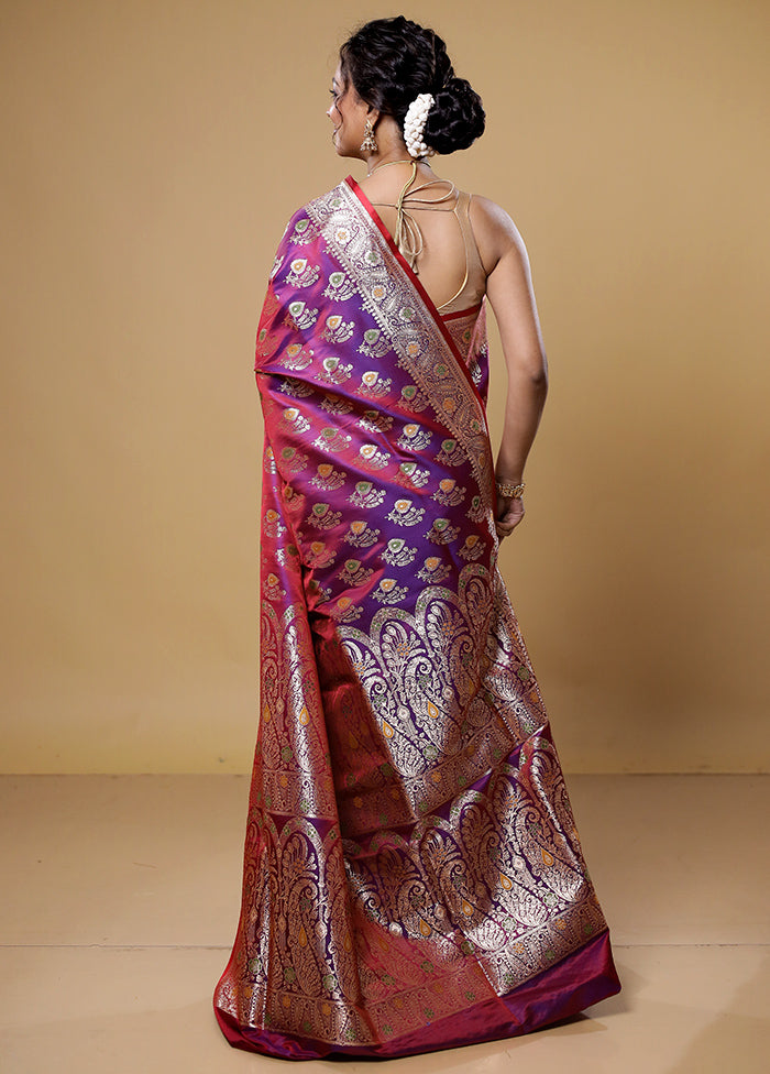 Purple Banarasi Silk Saree With Blouse Piece