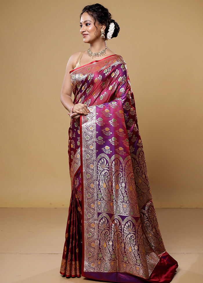 Purple Banarasi Silk Saree With Blouse Piece