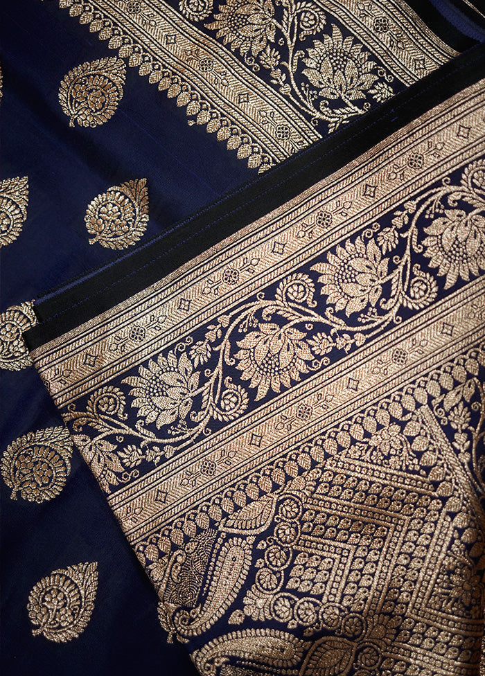 Blue Banarasi Silk Saree With Blouse Piece - Indian Silk House Agencies