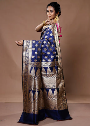 Blue Banarasi Silk Saree With Blouse Piece - Indian Silk House Agencies