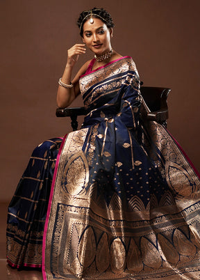 Blue Banarasi Silk Saree With Blouse Piece - Indian Silk House Agencies