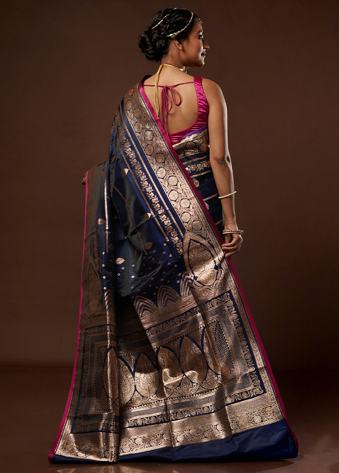 Blue Banarasi Silk Saree With Blouse Piece - Indian Silk House Agencies