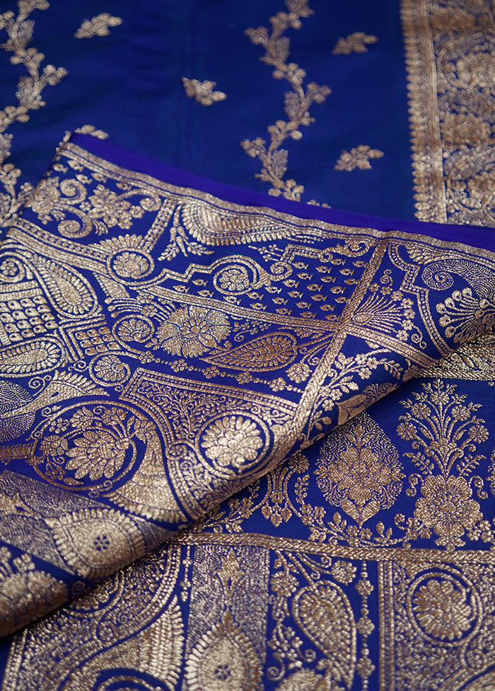 Blue Banarasi Silk Saree With Blouse Piece - Indian Silk House Agencies