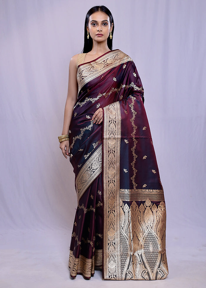 Maroon Banarasi Silk Saree With Blouse Piece - Indian Silk House Agencies