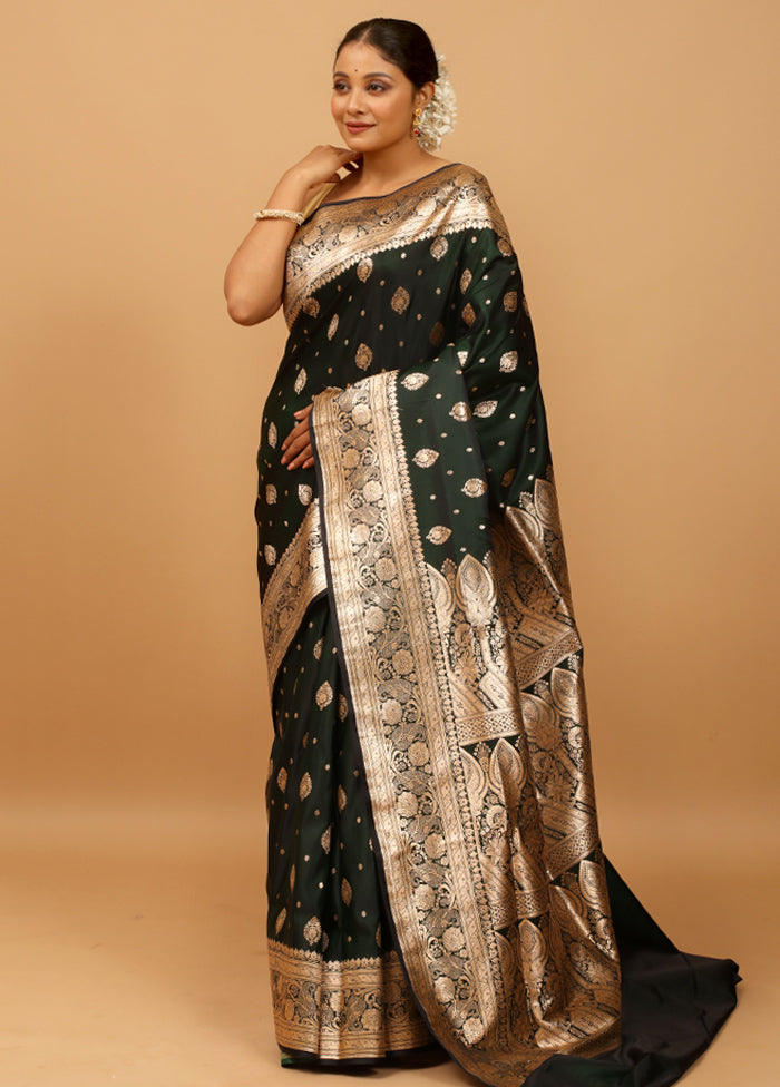 Green Banarasi Silk Saree With Blouse Piece