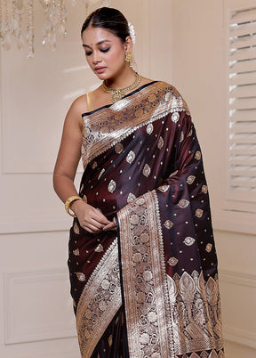 Maroon Banarasi Silk Saree With Blouse Piece