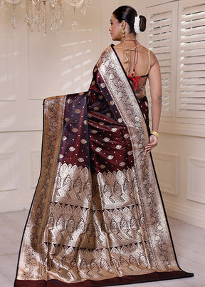 Maroon Banarasi Silk Saree With Blouse Piece