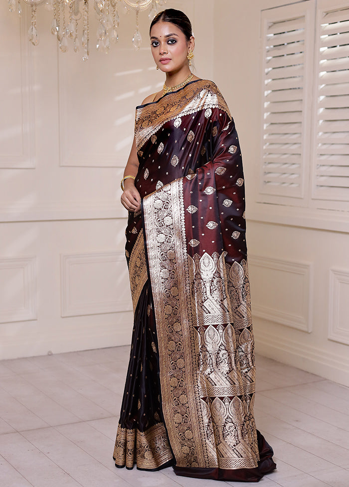 Maroon Banarasi Silk Saree With Blouse Piece