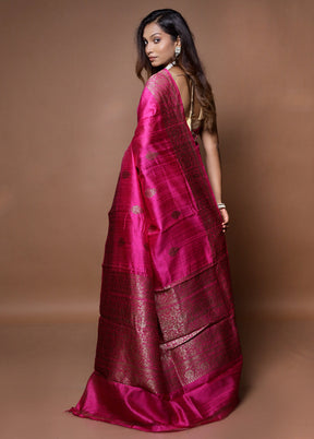 Pink Handloom Tussar Pure Silk Saree With Blouse Piece - Indian Silk House Agencies