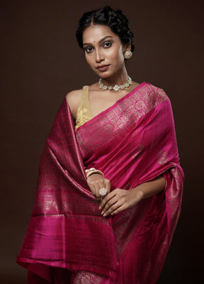 Pink Tussar Pure Silk Saree With Blouse Piece - Indian Silk House Agencies