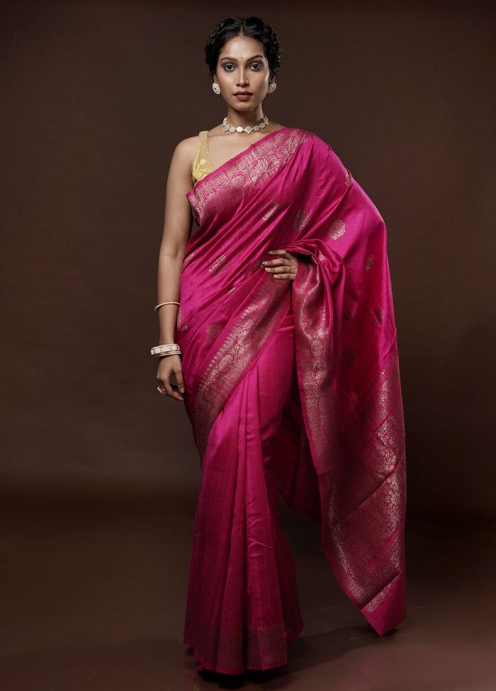 Pink Tussar Pure Silk Saree With Blouse Piece - Indian Silk House Agencies