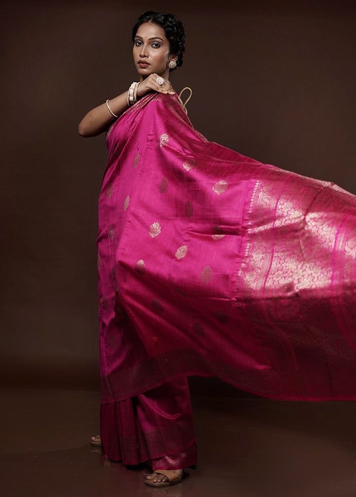 Pink Tussar Pure Silk Saree With Blouse Piece - Indian Silk House Agencies