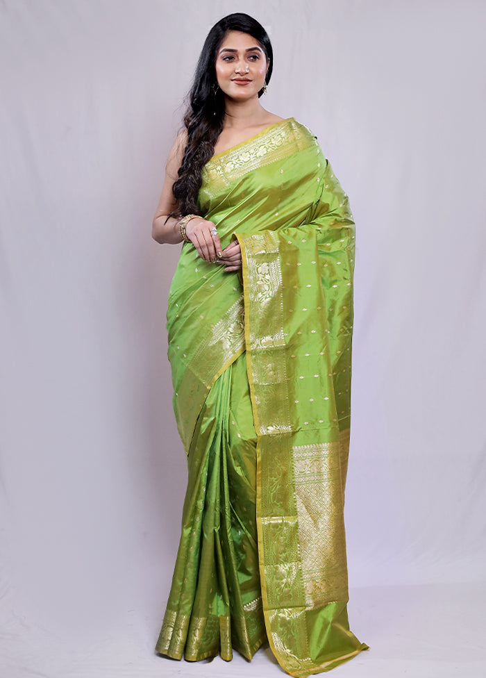 Green Katan Pure Silk Saree With Blouse Piece - Indian Silk House Agencies