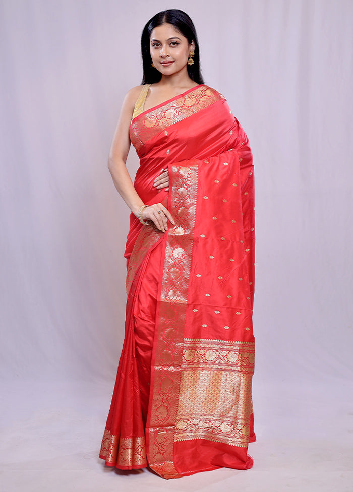 Red Katan Pure Silk Saree With Blouse Piece - Indian Silk House Agencies