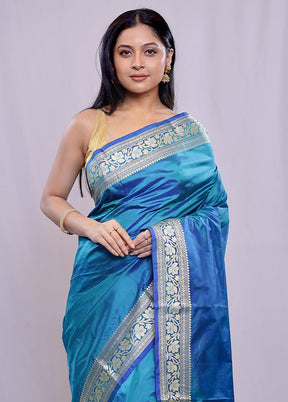 Blue Katan Pure Silk Saree With Blouse Piece