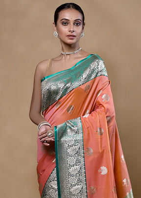 Orange Katan Silk Saree With Blouse Piece