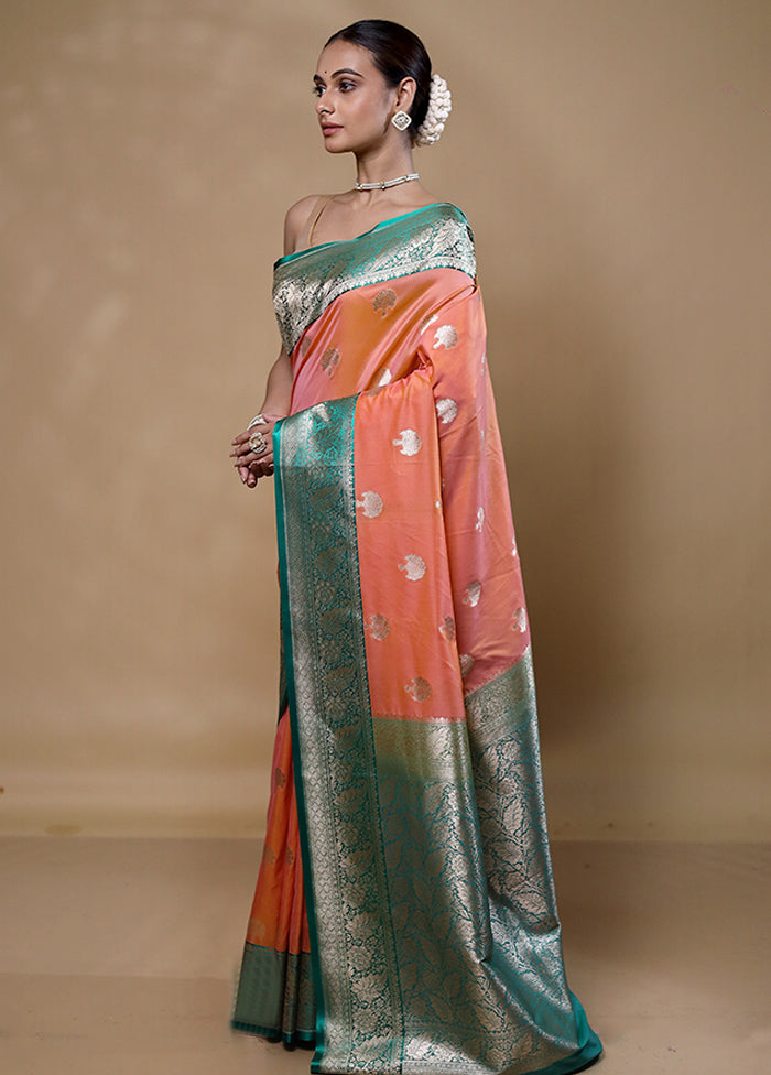 Orange Katan Silk Saree With Blouse Piece