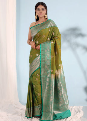 Green Katan Silk Saree With Blouse Piece - Indian Silk House Agencies