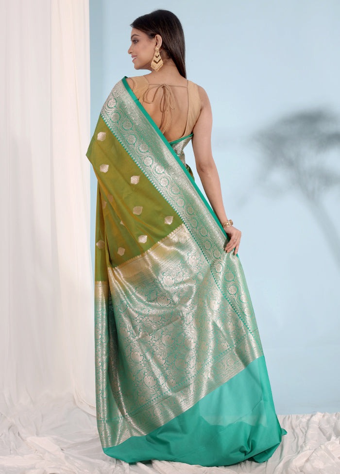 Green Katan Silk Saree With Blouse Piece - Indian Silk House Agencies