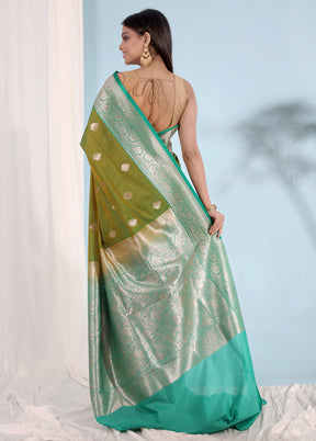 Green Katan Silk Saree With Blouse Piece - Indian Silk House Agencies