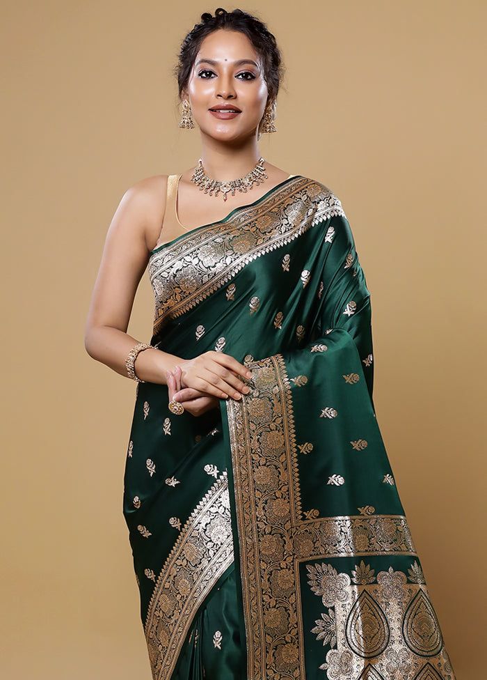 Green Banarasi Silk Saree With Blouse Piece