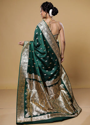 Green Banarasi Silk Saree With Blouse Piece