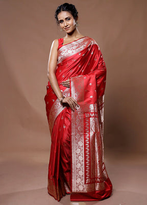 Red Banarasi Silk Saree With Blouse Piece - Indian Silk House Agencies