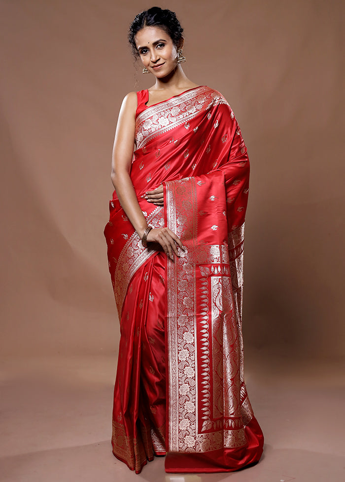 Red Banarasi Silk Saree With Blouse Piece - Indian Silk House Agencies