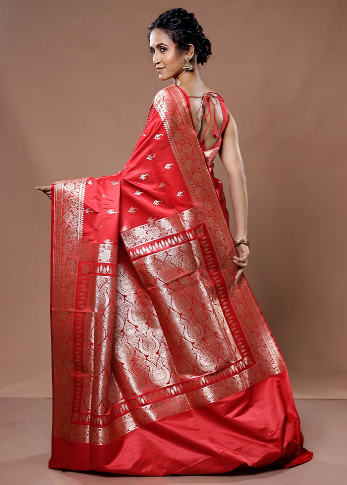 Red Banarasi Silk Saree With Blouse Piece - Indian Silk House Agencies