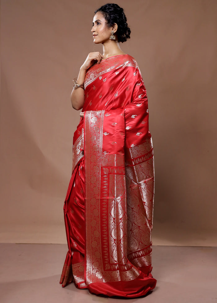 Red Banarasi Silk Saree With Blouse Piece - Indian Silk House Agencies