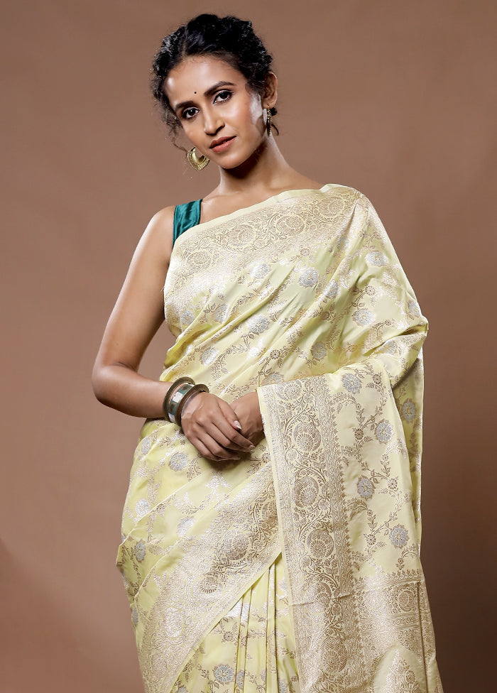 Yellow Banarasi Silk Saree With Blouse Piece - Indian Silk House Agencies