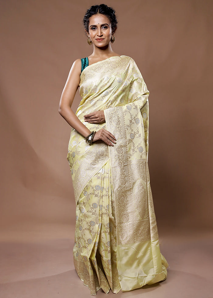 Yellow Banarasi Silk Saree With Blouse Piece - Indian Silk House Agencies