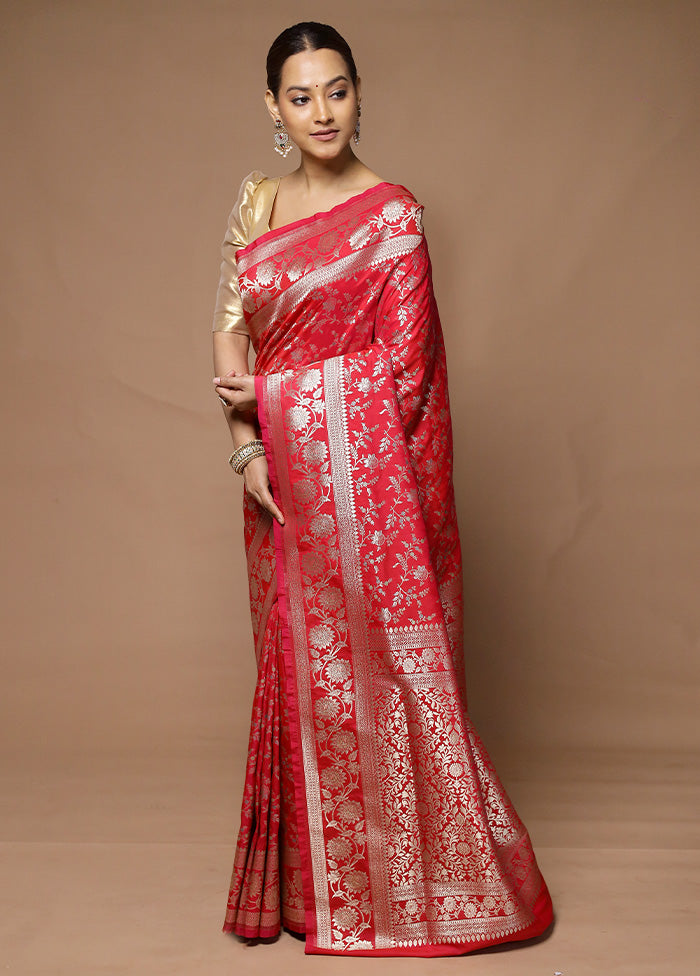 Pink Uppada Silk Saree With Blouse Piece