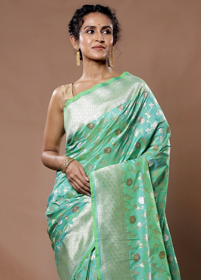 Green Uppada Silk Saree With Blouse Piece - Indian Silk House Agencies