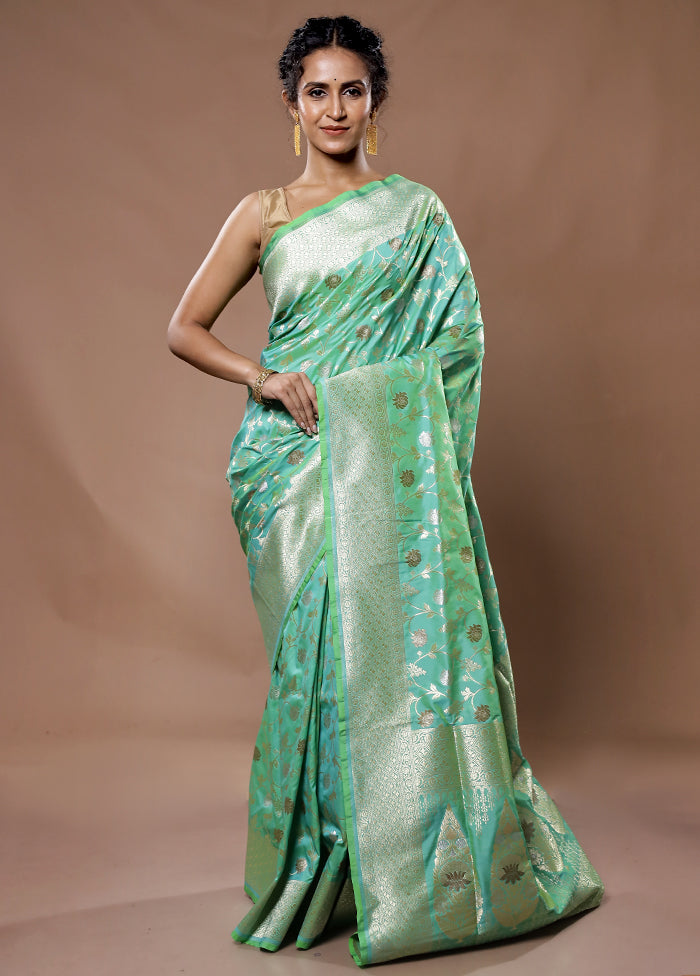 Green Uppada Silk Saree With Blouse Piece - Indian Silk House Agencies