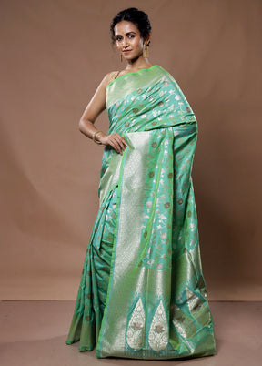 Green Uppada Silk Saree With Blouse Piece - Indian Silk House Agencies