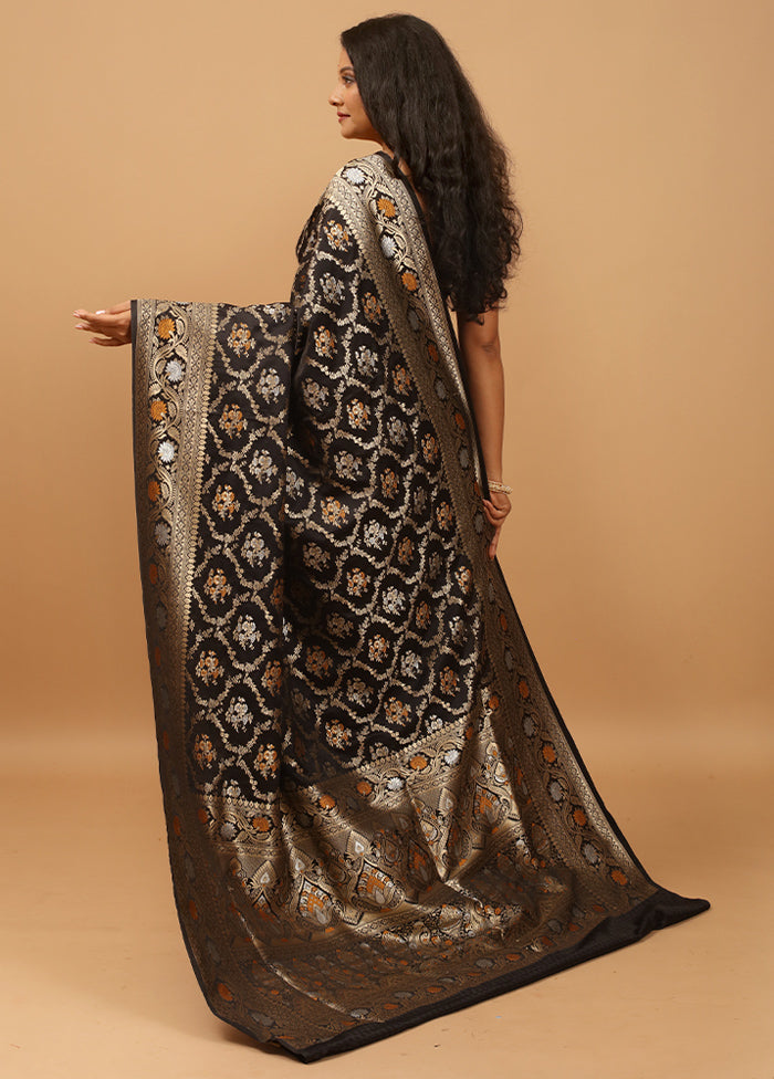 Black Handloom Banarasi Pure Silk Saree With Blouse Piece