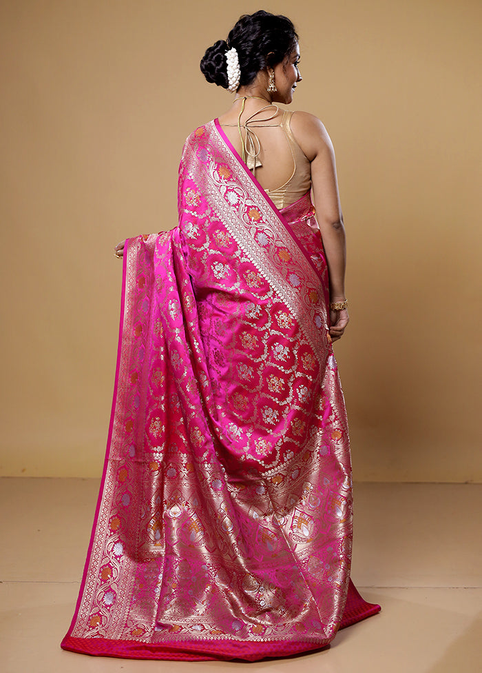 Pink Handloom Banarasi Pure Silk Saree With Blouse Piece