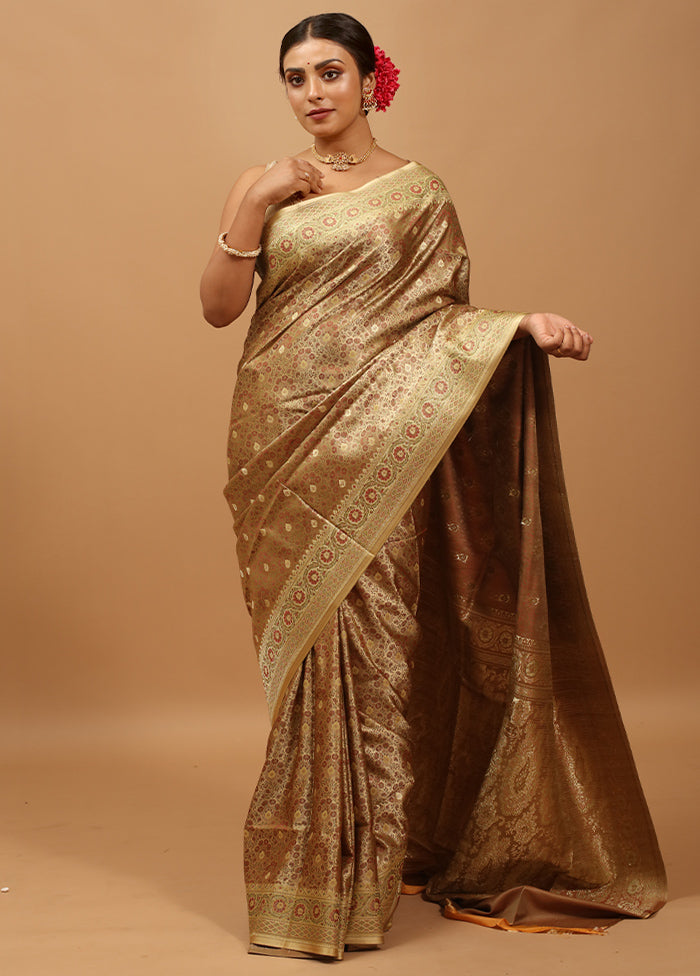 Cream Handloom Tanchoi Pure Silk Saree With Blouse Piece