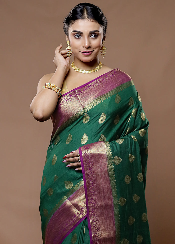 Green Dupion Silk Saree With Blouse Piece - Indian Silk House Agencies