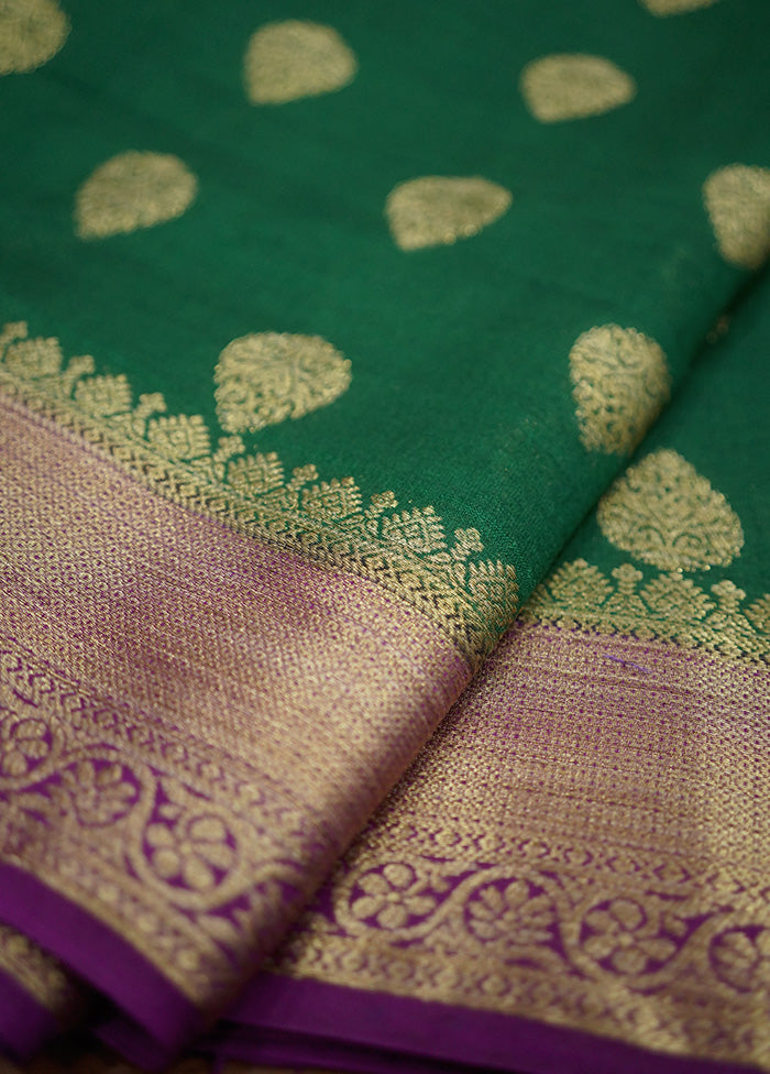 Green Dupion Silk Saree With Blouse Piece - Indian Silk House Agencies