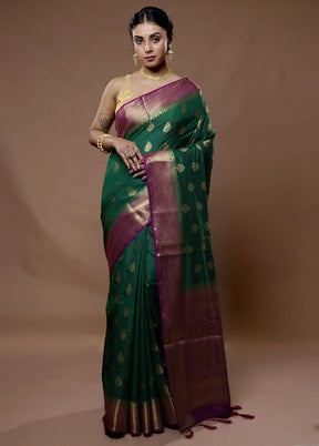 Green Dupion Silk Saree With Blouse Piece - Indian Silk House Agencies