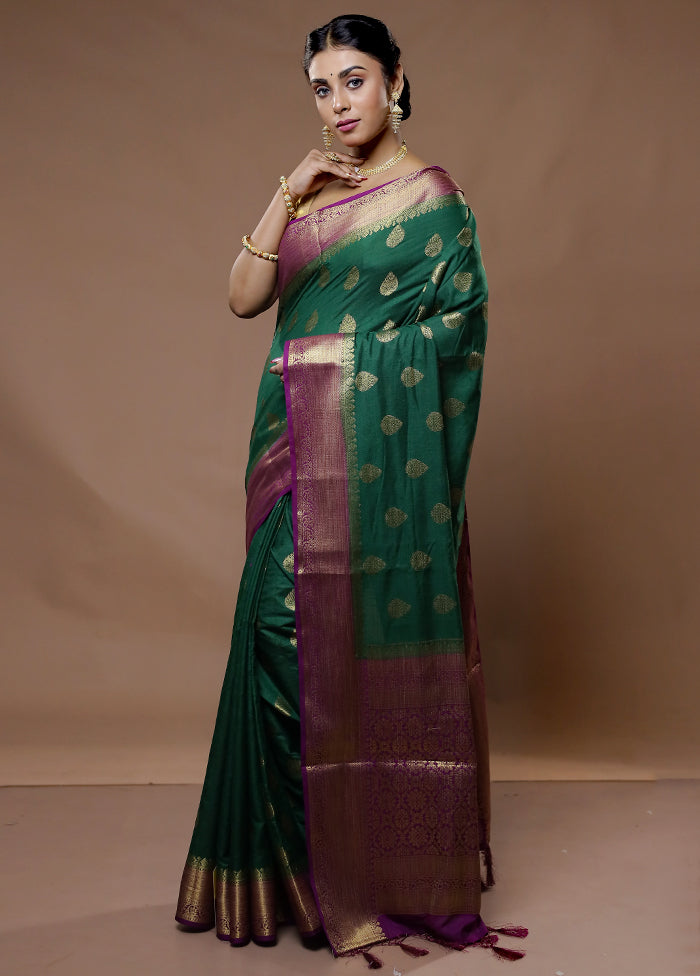 Green Dupion Silk Saree With Blouse Piece - Indian Silk House Agencies