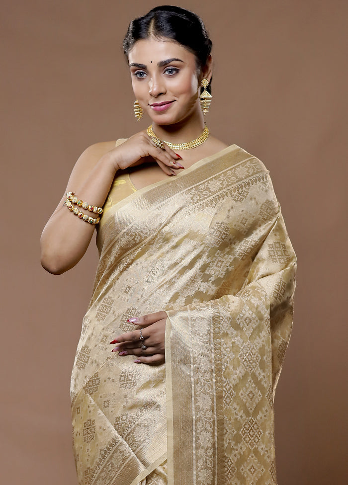 Cream Tissue Silk Saree With Blouse Piece - Indian Silk House Agencies